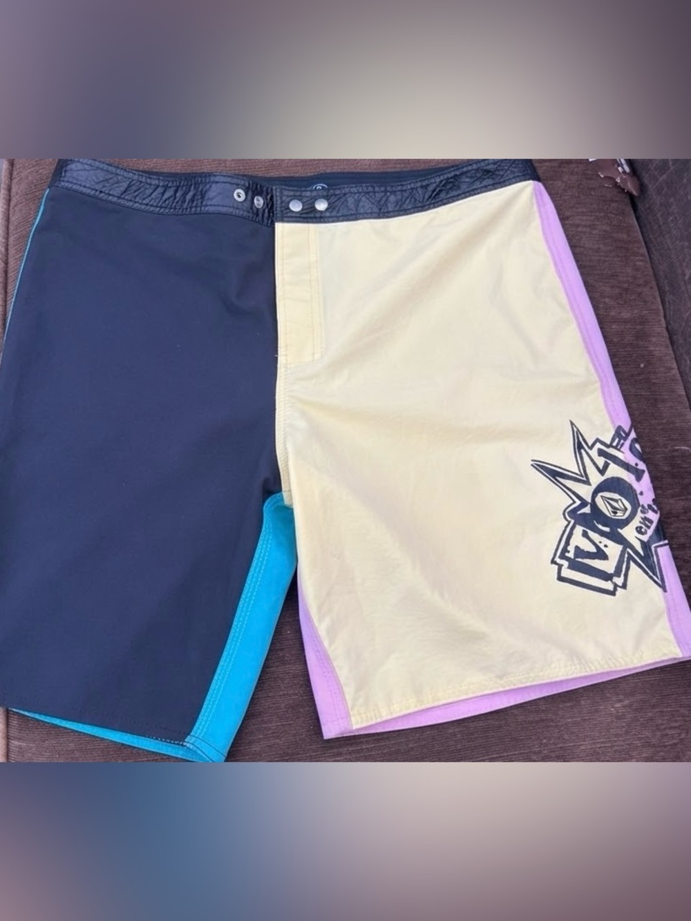 Volcom Men's Colorblock Surf shorts - Black, Yellow & Teal